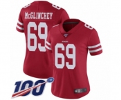 Women's San Francisco 49ers #69 Mike McGlinchey Red Team Color Vapor Untouchable Limited Player 100th Season Football Jersey Women's San Francisco 49ers #69 Mike McGlinchey Red Team Color Vapor Untouchable Limited Player 100th Season Football Jersey