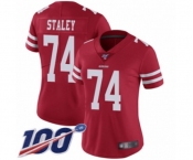 Women's San Francisco 49ers #74 Joe Staley Red Team Color Vapor Untouchable Limited Player 100th Season Football Jersey