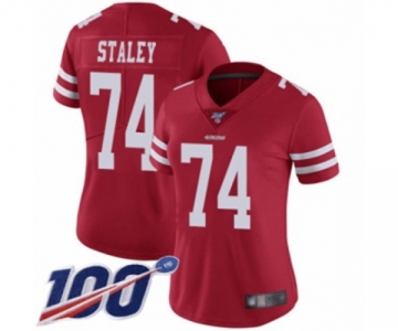 Women's San Francisco 49ers #74 Joe Staley Red Team Color Vapor Untouchable Limited Player 100th Season Football Jersey
