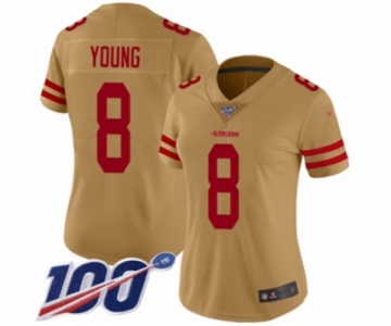 Women's San Francisco 49ers #8 Steve Young Limited Gold Inverted Legend 100th Season Football Jersey