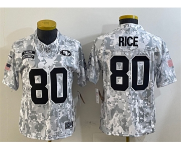 Women's San Francisco 49ers #80 Jerry Rice 2024 F.U.S.E. Arctic Camo Salute to Service Limited Football Stitched Jersey