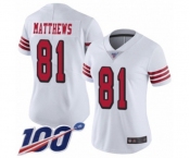 Women's San Francisco 49ers #81 Jordan Matthews Limited White Rush Vapor Untouchable 100th Season Football Jersey