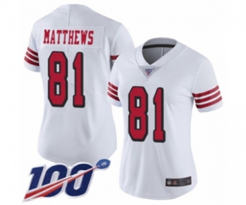 Women's San Francisco 49ers #81 Jordan Matthews Limited White Rush Vapor Untouchable 100th Season Football Jersey