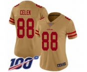Women's San Francisco 49ers #88 Garrett Celek Limited Gold Inverted Legend 100th Season Football Jersey Women's San Francisco 49ers #88 Garrett Celek Limited Gold Inverted Legend 100th Season Football Jersey