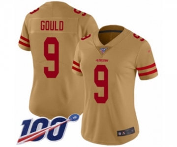 Women's San Francisco 49ers #9 Robbie Gould Limited Gold Inverted Legend 100th Season Football Jersey