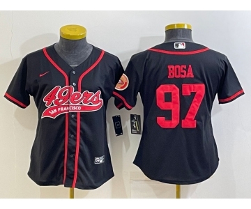 Women's San Francisco 49ers #97 Nick Bosa Black With Patch Cool Base Stitched Baseball Jersey