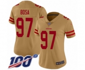 Women's San Francisco 49ers #97 Nick Bosa Limited Gold Inverted Legend 100th Season Football Jersey