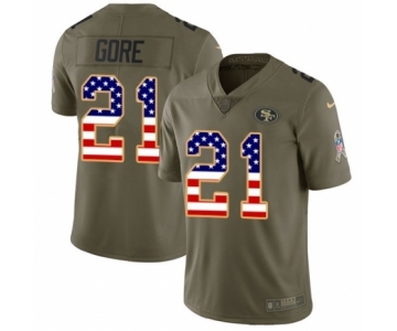 Youth Nike San Francisco 49ers #21 Frank Gore Limited Olive USA Flag 2017 Salute to Service NFL Jersey