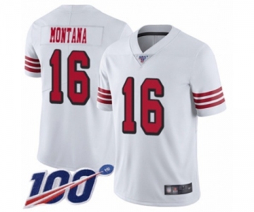 Youth San Francisco 49ers #16 Joe Montana Limited White Rush Vapor Untouchable 100th Season Football Jersey