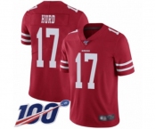 Youth San Francisco 49ers #17 Jalen Hurd Red Team Color Vapor Untouchable Limited Player 100th Season Football Jersey
