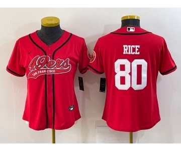 Youth San Francisco 49ers #80 Jerry Rice Red With Patch Cool Base Stitched Baseball Jersey