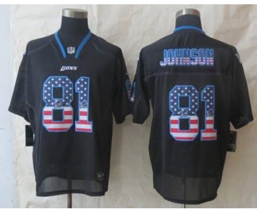 nike nfl jerseys detroit lions #81 calvin johnson black[Elite USA flag fashion]