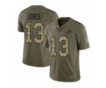Men Nike Detroit Lions #13 T.J. Jones Limited Olive Camo Salute to Service NFL Jersey