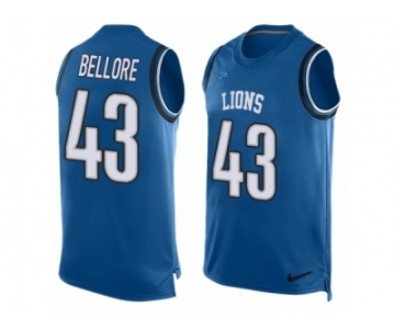 Men Nike Detroit Lions #43 Nick Bellore Limited Blue Player Name & Number Tank Top NFL Jersey