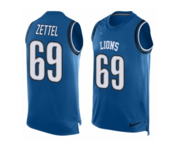 Men Nike Detroit Lions #69 Anthony Zettel Limited Blue Player Name & Number Tank Top NFL Jersey