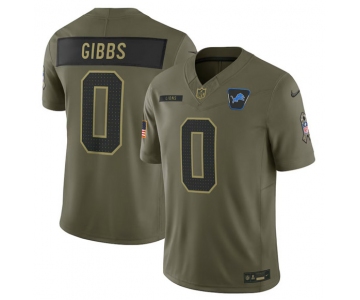 Men's Detroit Lions #0 Jahmyr Gibbs Olive 2025 Salute to Service Limited Football Stitched Jersey
