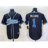 Men's Detroit Lions #1 Jameson Williams Black Stitched Baseball Jersey