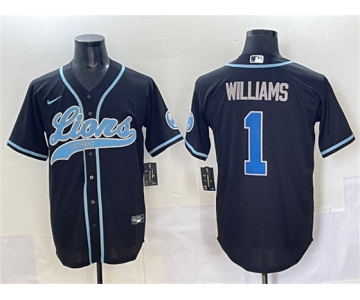 Men's Detroit Lions #1 Jameson Williams Black Stitched Baseball Jersey