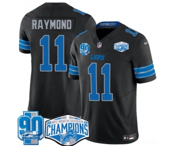Men's Detroit Lions #11 Kalif Raymond Black 2024 NFC North Champions 90th Anniversary Patch F.U.S.E. Vapor Limited Stitched Jersey