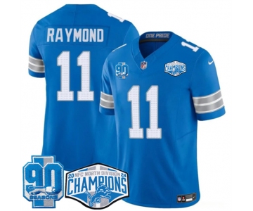 Men's Detroit Lions #11 Kalif Raymond Blue 2024 NFC North Champions 90th Anniversary Patch F.U.S.E. Vapor Limited Stitched Jersey