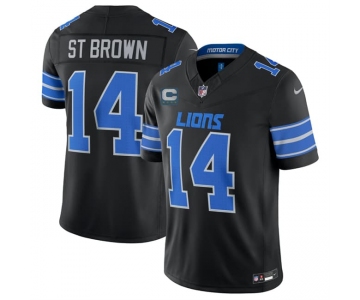 Men's Detroit Lions #14 Amon-Ra St. Brown Black 2026 With 4-Star C Patch F.U.S.E. Vapor Limited Football Stitched Jersey