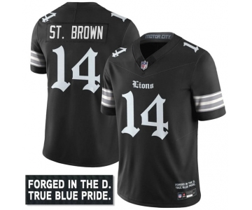 Men's Detroit Lions #14 Amon-Ra St. Brown Black F.U.S.E. 'Gothic Motor City Edition' Vapor Limited Football Stitched Jersey
