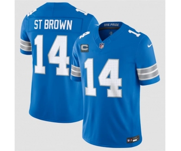 Men's Detroit Lions #14 Amon-Ra St. Brown Blue 2026 With 4-Star C Patch F.U.S.E. Vapor Limited Football Stitched Jersey