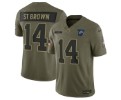 Men's Detroit Lions #14 Amon-Ra St. Brown Olive 2025 Salute to Service Limited Football Stitched Jersey