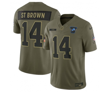 Men's Detroit Lions #14 Amon-Ra St. Brown Olive 2025 Salute to Service Limited Football Stitched Jersey