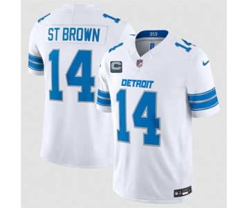 Men's Detroit Lions #14 Amon-Ra St. Brown White 2026 With 4-Star C Patch F.U.S.E. Vapor Limited Football Stitched Jersey