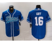 Men's Detroit Lions #16 Jared Goff Blue Cool Base Stitched Baseball Jersey