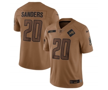 Men's Detroit Lions #20 Barry Sanders 2023 Brown Salute To Service Limited Football Stitched Jersey