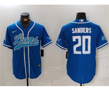 Men's Detroit Lions #20 Barry Sanders Blue Cool Base Stitched Baseball Jersey
