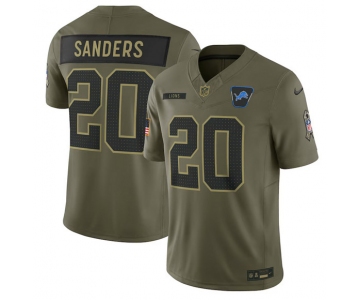 Men's Detroit Lions #20 Barry Sanders Olive 2025 Salute to Service Limited Football Stitched Jersey