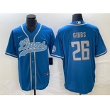 Men's Detroit Lions #26 Jahmyr Gibbs Blue Cool Base Stitched Baseball Jersey