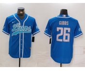 Men's Detroit Lions #26 Jahmyr Gibbs Blue Cool Base Stitched Baseball Jersey