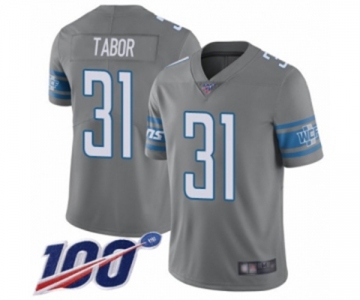 Men's Detroit Lions #31 Teez Tabor Limited Steel Rush Vapor Untouchable 100th Season Football Jersey