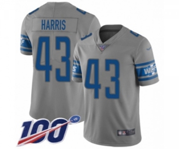 Men's Detroit Lions #43 Will Harris Limited Gray Inverted Legend 100th Season Football Jersey