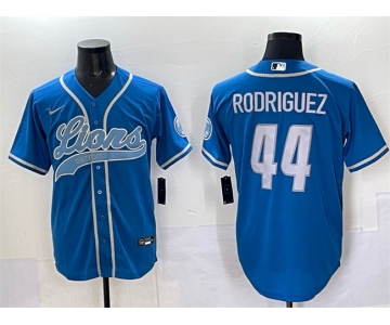 Men's Detroit Lions #44 Malcolm Rodriguez Blue Cool Base Stitched Baseball Jersey