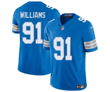 Men's Detroit Lions #91 Tyleik Williams Blue 2025 F.U.S.E. Vapor Limited Football Stitched Game Jersey