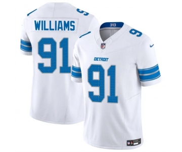 Men's Detroit Lions #91 Tyleik Williams White 2025 F.U.S.E. Vapor Limited Football Stitched Game Jersey