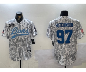 Men's Detroit Lions #97 Aidan Hutchinson 2024 Arctic Camo Salute To Service Stitched Baseball Jersey