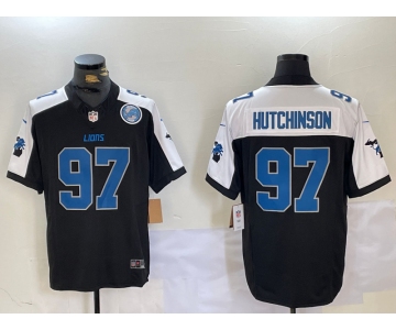 Men's Detroit Lions #97 Aidan Hutchinson Black White F.U.S.E. 2024 Michigan Patch Vapor Limited Stitched Jersey
