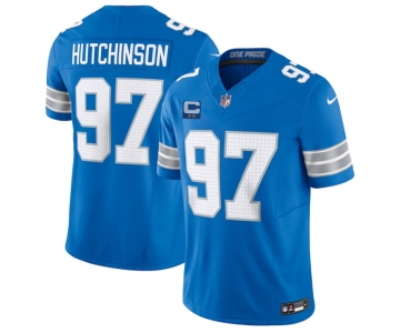 Men's Detroit Lions #97 Aidan Hutchinson Blue 2025 F.U.S.E. With 2-Star C Patch Vapor Limited Football Stitched Game Jersey