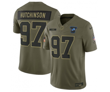 Men's Detroit Lions #97 Aidan Hutchinson Olive 2025 Salute to Service Limited Football Stitched Jersey