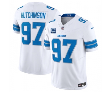 Men's Detroit Lions #97 Aidan Hutchinson White 2025 F.U.S.E. With 2-Star C Patch Vapor Limited Football Stitched Game Jersey