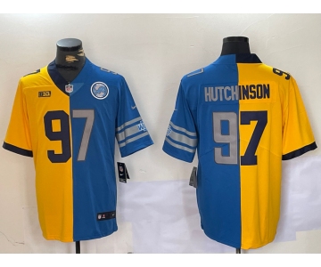 Men's Detroit Lions #97 Aidan Hutchinson Yellow Blue Split Vapor Limited Stitched Jersey