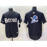 Men's Detroit Lions Team Big Logo Black 'Motor Gothic Edition' Vapor Premier Limited Stitched Baseball Jersey