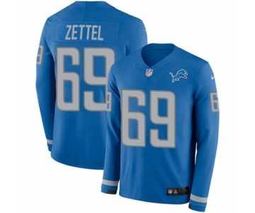 Men's Nike Detroit Lions #69 Anthony Zettel Limited Blue Therma Long Sleeve NFL Jersey