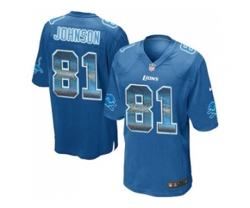 Nike Detroit Lions #81 Calvin Johnson Blue Team Color Men's Stitched NFL Limited Strobe Jersey